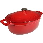 VeoHome Cast Iron Casserole Red 6 Litre Oval - Cast Iron Pot Compatible with Induction and All Heat Sources - Versatile Stew