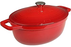Casseruola in Ghisa Smaltata VeoHome Rosso 6L Ovale, Cocotte Ultra Resistente, Pentola Compatibile Induzione/Gas/Forno, Cottura Omogenea, Fornello Sapori Autentici, Coperchio a Rilievo