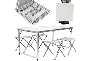 Generico Deals - Set Tavolo da Campeggio Pieghevole con 4 Sedie – Altezza Regolabile, Richiudibile a Valigetta, per Esterno e Interno