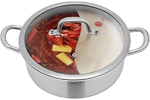 KANGTEN 28 cm, in acciaio inox, Hot Pot Shabu, pentole double face, con mestoli e coperchio, 2 griglie, per piano cottura a gas a induzione