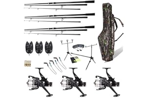 FISH-XPRO Karperset - Komplette Angelausrüstung für Karpfenangler - Rute, Rolle, Bissanzeiger, Swinger & Mehr - Hochwertiges Set für Anfänger und Experten - Inklusive Futteral