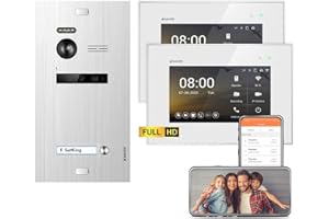 NONIC Balter EVO HD Silber/Weiß WiFi Video Türsprechanlage Set für 1 Familienhaus (1x Türstation mit Full HD-Kamera, 2X Touchscreen 7 Zoll Monitor, Smartphone APP, 2-Draht, 175° Weitwinkel)