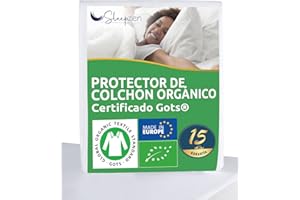 SLEEPZEN Protector de Colchon Algodón Orgánico 90 x 190 cm - Funda Colchon - Certificado Gots® - Oeko-Tex®, 100% Natural Sano y silencioso, Forma de sábana - No Impermeable