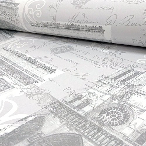 Arthouse Paris Collage Muster Tapete Eiffelturm Metallisch Typographie – Silber 692001 - 2