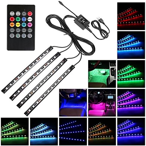 Guaiboshi Car Interior Lights, USB Powered Multi Color Auto LED Strip Light Underdash Lighting Kits with Sound Active Function and Remote Included