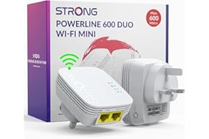 STRONG AV600 WiFi Powerline Adapter Kit, HomePlug AV2 Powerline WiFi Extender, WiFi 300Mbps, Plug & Play with Pair Button, Power Saving Mode, 100Mbps LAN Ports, Ideal for TV, Laptop, Gaming Console