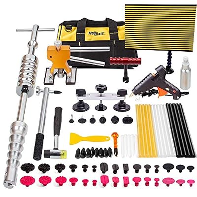 Mookis PDR Paintless Débosselage Réparation, 77PCS Carrosserie Outils de Réparation Kit, Réflecteur LED Board, Barre en T, Pistolet à Colle, Marteau en Caoutchouc, Tapdown Marteau