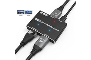 AOOCOO 8k DisplayPort HDMI Splitter, 8K@30Hz 4K@120Hz MST Hub Splitter-1 in 2 Out DP a DP+HDMI Convertitore video per computer con funzione MST (solo PC Windows)