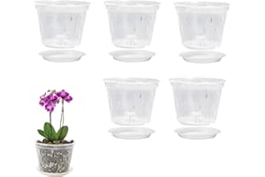 DADEA Paquete de 5 macetas para orquídeas, maceta de orquídea de 6 pulgadas con agujeros de drenaje y platillos, macetas de plástico transparente para trasplantar, macetas de jardín para oficina en