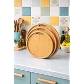 Yuvarlak Doğal Bambu Servis Tepsisi - 3'l&uuml; Set