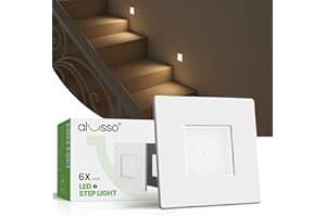 ALUSSO 3CCT Regulable Iluminación Escalera, 230V 0.5W/1.5W/2.5W Luz Led Escaleras, 3000K/4000K/6500K IP44 Luz de Empotrada, Blanco Cuadrado, Paquete de 6