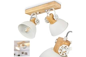 HOFSTEIN Ceiling lamp Orny, metal/wood ceiling lamp in white/brown, 2-flame, with adjustable spotlights, 2 x E27 socket, retro/vintage design spot, without bulbs