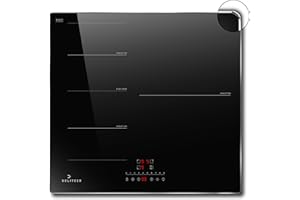 DELITEER, Induktionskochfeld 3 Platten, Einbau Induktionskochfeld mit Rahmen, Kochfeld Autark, Flexible Zone für den Grill, Kindersicherung, Kochfelder 6800W, Timer