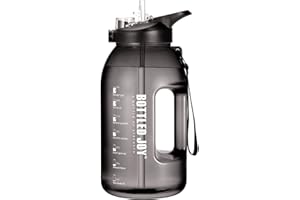 JIMACRO Motywacyjna butelka na wodę, dzbanek na wodę o pojemności 2,5 l, z klapką, tworzywo sztuczne bez BPA i szczelne, trwałe butelki sportowe, dwie metody picia na siłownię, do biura, domu, sportu