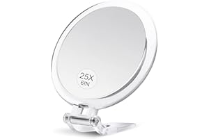 MIYADIVA Miroir grossissant, Miroir à Main 25X avec poignée pour Le Voyage Miroir grossissant, Miroir à Main avec grossissement 1X 25X et poignée/Support réglable