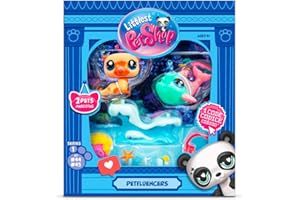 BANDAI Littlest Pet Shop Petfluencer Shell-Fie Fun Petfluencer zestaw zawiera 2 mini zabawki dla zwierząt domowych LPS 4 akcesoria, 1 tło, 1 kartę kolekcjonerską i 1 wirtualny kod zabawki