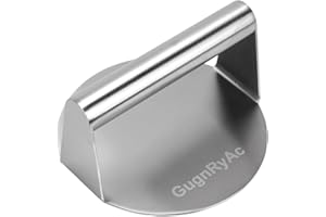 GugnRyAc Burgerpresse, 5,5 Zoll Round Edelstahl Smash Burger Press, Hamburgerpresse Grillzubehör für leckere Hamburger, Patties, BBQ und Squeeze Grease (01)