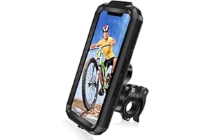 HNOOM Soporte Movil Bicicleta Impermeable 360° Rotación Soporte Móvil Moto [1S Desmontaje Rápido] Universal Soporte Movil para Moto Scooter Anti Vibración para 5,5-6,8 Pulgadas Smartphones (L, Negro)
