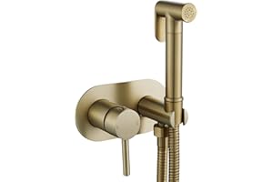 Bidet Sprayer Mixer Bidet Spray Kit, NewEast Round Brushed Gold Muslim Douche Set Shattaf, Hot and Cold Brass Bidet Set
