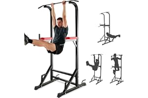 ISE 5in1 Power Tower Workout Dip Station, Multifunzione Sbarra Trazioni per Dips, Chin Up, Ideale come Mentoniera, Addominali,Allenatori per Schiena e Tricipiti,Flessioni,Addominali e Cadute SY-5607