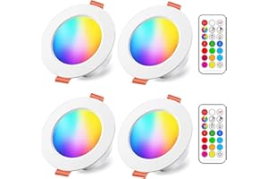 ILC Faretti LED da Incasso 8W (equivalenti a 60W), Colorate RGBW RGB 2700K Sfera Luce Bianca Calda IP44 Colore Multicolore con Telecomando Interni per cartongesso Foro Ø68-85mm (Pacco da 4)