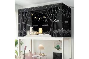 Treer Dormitory Bunk Bed Curtain, Blackout Curtains Students Dorm Bed Canopy Privacy Curtain for Girls Sleeper Bunk Dustproof Bed Shading Tent Moveable Curtains (1.5m 2 Pieces+Top,Moon)