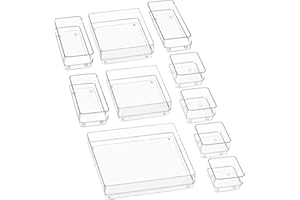 Puricon Organizer Cassetti Scrivania, Contenitori per Cassetti Trucchi Bagno, 10 Pezzi Organizzatore Cassetti Cucina, Divisori Per Cassetti, Scatole Plastica Trasparenti Organizer - Chiaro