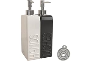 Karisky Soap Dispensers Set, 2 Pack Matte Ceramic Hand and Dish Soap Dispenser for Kitchen Sink, Bathroom, White and Black