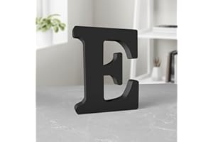 Aruatu 6 Inch Black Wood Letters for Wall Decor - Unfinished Decorative Standing Letter Slices for Sign Board Decoration, Craft, Home Party Projects (E)