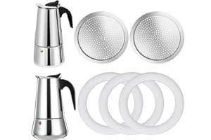 DITOSH 2 Pezzi di Filtro con 3 Pezzi di Guarnizione in Silicone per Caffettiera Espresso da 6 Tazze da Cucina Parti di Ricambio per Caffettiera Big Tummy e Moka Dritta in Acciaio Inox