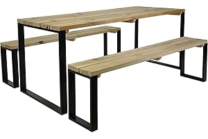 Forest Style Table de Jardin en Bois et métal avec bancs Blakea - L180 - l76 - H74 cm - Cerland