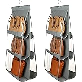 Kuber Industries Handbag Organizer 6 Pockets for Ladies| Non-Woven Foldable Bag Organizer for Wardrobe|Transparent with Hange