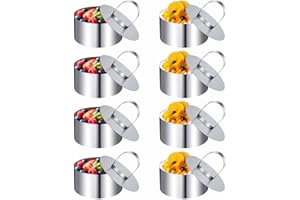 Lovesmile Coppapasta, Coppapasta Tondi, 8 Pezzi 8cm Acciaio Inossidabile Coppa Pasta Tondo, Anello per Torte Adatto per Pasticceria Glassa Biscotti Panini Torte Mousse(con Coperchio)
