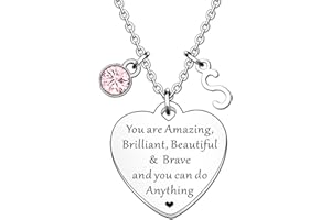 HULALA Initial Necklace Inspirational Gifts For Women Teenage Girl Adjustable Alphabet Letter Heart Charm Necklaces Motivational Jewellery Gifts For Best Friend Daughter Sister Birthday Christmas