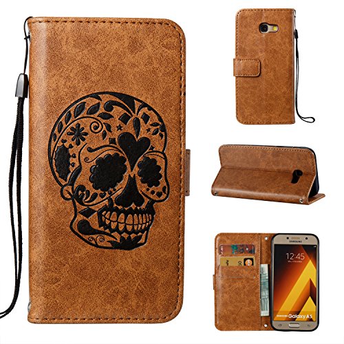 Samsung A520/Galaxy A5(2017) Case,Samsung A520/Galaxy A5(2017) Case Leather ,Samsung A520/Galaxy A5(2017) Case Wallet - Cozy Hut Cool Skull head Pattern Design PU Leather Notebook Design Flip Cover Folio Inlaid Inner Soft TPU Case with [Card Slot] [Built Stand] [Magnetic Closure][Wallet Function] Protective Skin Durable Case for Samsung A520/Galaxy A5(2017) Model - brown