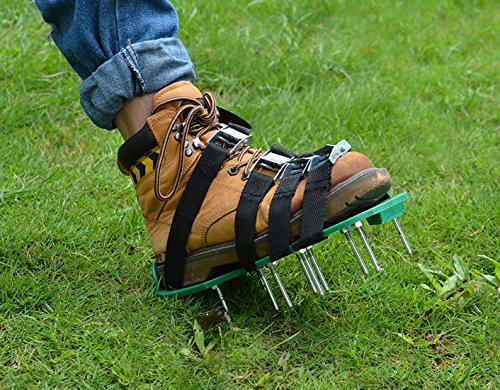 Kitclan 4 Riemen Rasenlüfter Schuhe, Rasenbelüfter Sandalen 5 cm Lange Bodennägeln für Haus und Garten (1 Paar ) Grün - 6