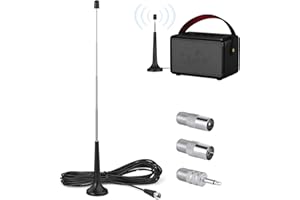HUKNEQN Antenna Radio FM DAB Interni con Base Magnetica, 3 Adattatori Cavo 3 Metri, Antenna FM 75 ohm Telescopico Digitale Compatibile Amplificatori Stereo Sintonizzatori Hi-Fi, Ricevitori Audio Video