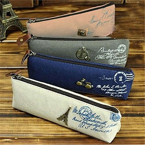 zhouba Retro lienzo cremallera l  piz caso Durable papeler  a bolsa de almacenamiento bolsa de maquillaje  color Motorcycle  talla   nica