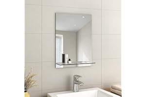 EMKE Frameless Mirror with Shelf - Small Bathroom Wall Shaving Mirror with Storage, Rectangle Vanity Mirrors 45x60cm