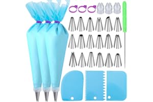 WDDEEVOI Piping Bags and Nozzles Set, Cakes Decorating Kit Supplies with 3 Reusable Pastry Bags, 18 Frosting Tips, 3 Couplers, 3 Bag Ties, 3 Cake Scraper, 1 Cake Decorating Tools for Cookie Icing