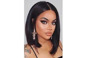 PORSMEER Peluca Corta Recta Negra Afro Bob para Mujer, Color Natural Brasileña Pelo Completo Sintéticas Hecho a Máquina Pelucas para Cosplay Disfraz o Diariamente (color: negro)