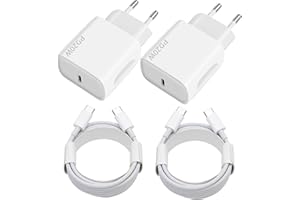 YIIFELL 20W Caricatore With USB C - 2 Pezzi Charger With 2X2M Cavo for Samsung Galaxy iPhone 16 15 Plus Pro Max iPad Huawei Xiaomi Oppo - Ricarica Rapido