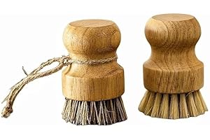 Lajiakoy Wooden Hand Brush, Pot Brush, Dish Brush, Fruit Brush, Sink Brush, for Cleaning Pots, Bowls, Pans, Kitchen Sink etc. (Pack of 2)