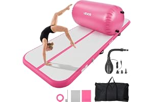 VEVOR Uppblåsbart gymnastikmatta 3 x 1 m Airtrack med gymnastikrulle rosa | för gym utomhus och yoga, 3,2 psi, förstärkta sömmar, handtag, med 600 W elektrisk luftpump och förvaringsväska