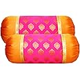 PINK PARROT Jacquard Silk 16X30 Inch Bolster Covers - Set Of 2-Code904, 200 TCMulticolour