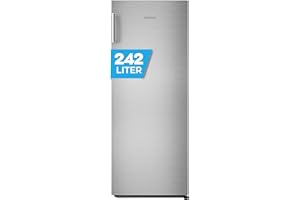 Heinrich´s freistehender Kühlschrank 242L, kühlschrank ohne gefrierfach, XXL, Vollraumkühlschrank, LED-Beleuchtung, Standkühlschrank mit 5Glasablagen, Türanschlag wechselbar, leise 40dB, (inox)