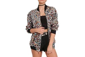 Colorful Sequin Bomber Jacket for Women Shiny Glitter Mermaid Sequins Zipper Blazer Long Sleeve Front Zipper Sparkle Coat Fashion Outfit for Concert, Party