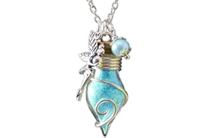 Katharina Fairytale Porte-bonheur En forme de fiole de la fée lumineuse Pour femme et fille Pendentif avec poussière de fée luminescente au bout d’une chaîne Bleu turquoise Cartes d’interprétation en anglais et allemand (langue française non garantie)