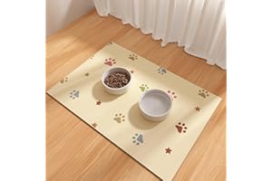 BLESWIN Pet Feeding Mat 30x50cm- Absorbent Dog Feeding Mat, Small Pet Food Mat, Rubber Pet Food Mat, Pet Food Mats for Floor Waterproof, Dog Water Matt for Sloppy Drinker, Cat Food Bowl Mat, Beige