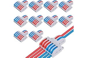 DIKEBAO 10Pcs Compact Wire Connector Lever Nut Wire Connectors Connecting Terminal Set with Lever Quick Wiring Cable Connector 2 in 6 out Quick Cable Clamp Terminal Block for Circuit Inline